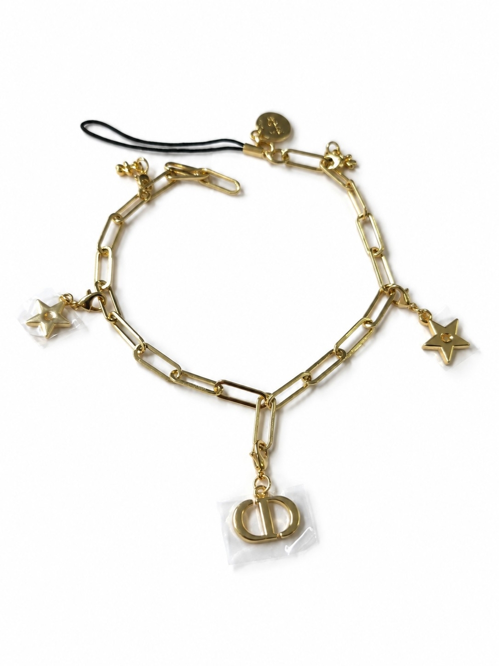 Dior Gold-Tone Phone Charm Chain w/ CD & Star Charms + Box